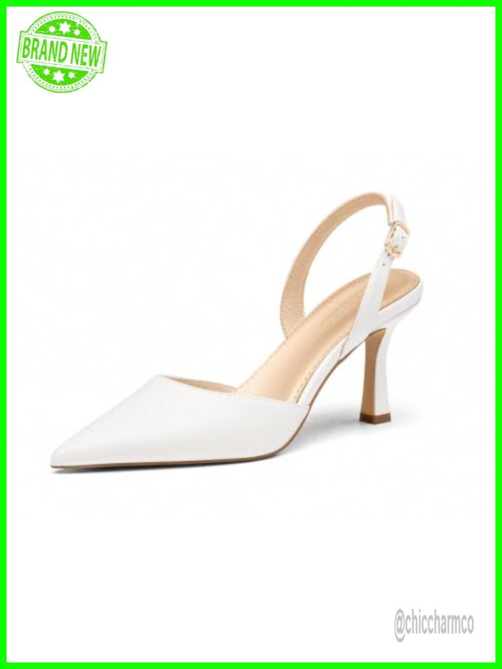 Faux Leather Slingback Kitten Heels Closed Pointed Toe Pumps Slip On Party